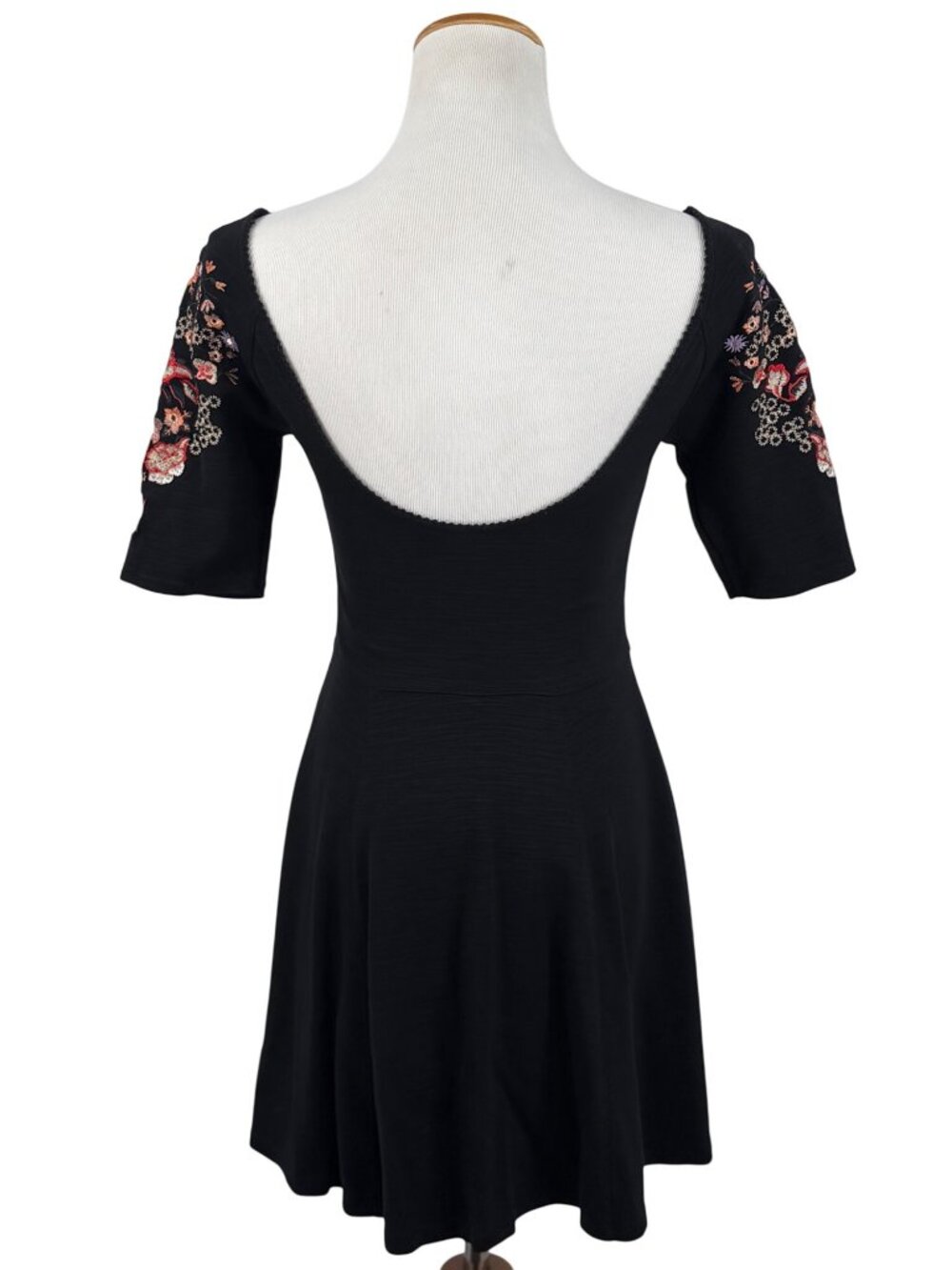 Free People Floral Embroidered Black Fit & Flare Mini Dress S| Indie Sleaze Boho - Picture 8 of 16